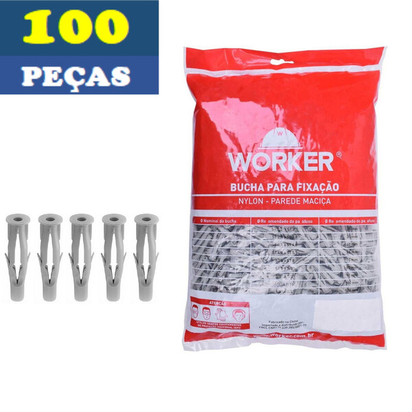 Bucha 8 Nylon - Fu Oca Tijolo Furado Worker Pct 100 Peças