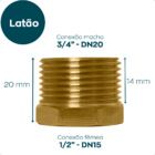 Bucha De Redução 3/4 x 1/2 Latão Rosca Macho x Femea Conector