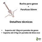 Bucha Gesso Drywall  De 4 A 16mm Bloco Oco Com Parafuso 50 Pçs