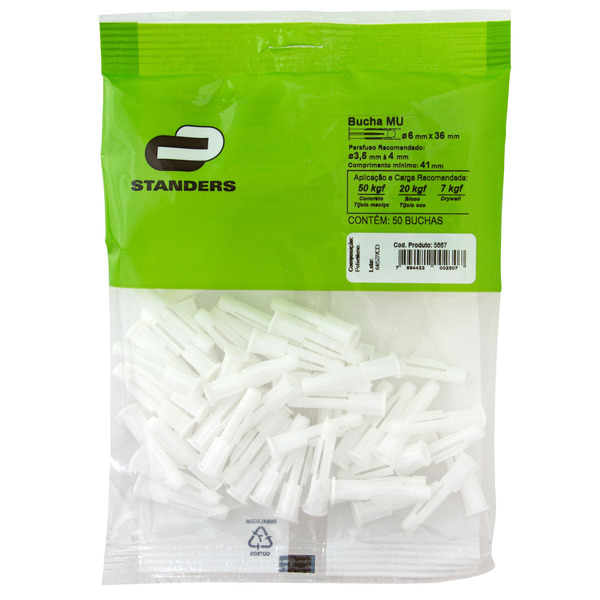 Bucha MU para Bases Maciças 6mm com 50 unidades Standers
