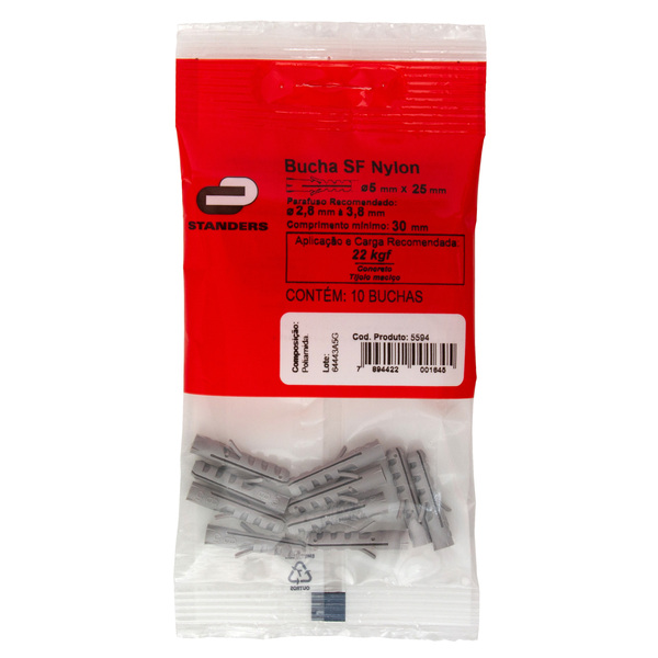 Bucha Nylon para Bases Maciças 5mm com 10 unidades Standers