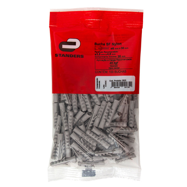 Bucha Nylon para Bases Maciças 6mm com 100 unidades Standers