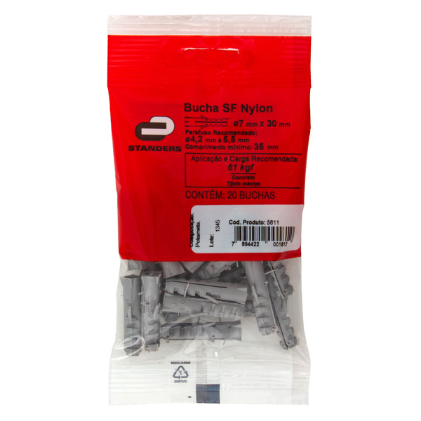 Bucha Nylon para Bases Maciças 7mm com 20 unidades Standers