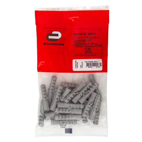 Bucha Nylon para Bases Maciças 8mm com 25 unidades Standers