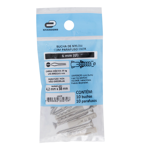 Bucha Nylon para Alvenaria 6mm com Parafuso Standers 10 peças