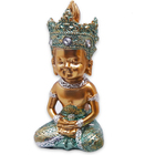 Buda Tailandês Da Prosperidade Meditando Azul Gold 12cm
