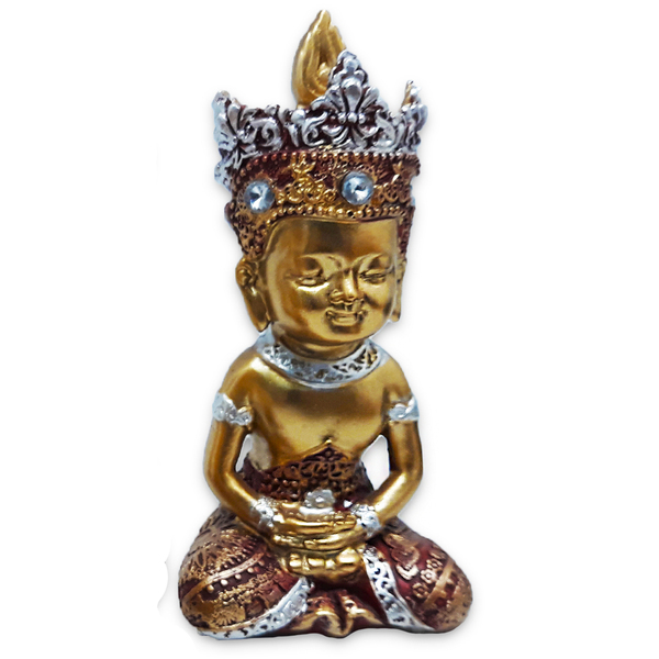 Buda Tailandês Da Prosperidade Meditando Vermelho Gold 12cm