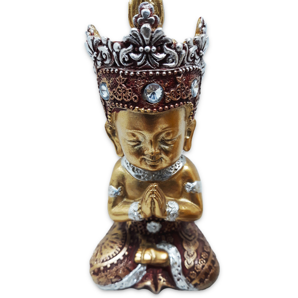 Buda Tailandês Da Prosperidade Orando Vermelho Gold 12cm