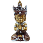 Buda Tailandês Da Prosperidade Orando Vermelho Gold 12cm
