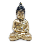 Buda Tibetano Da Sabedoria Meditação Gold Com Strass 15cm