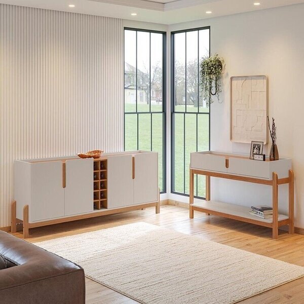 Buffet 190cm E Aparador 2 Gavetas Com Pés De Madeira Maciça L