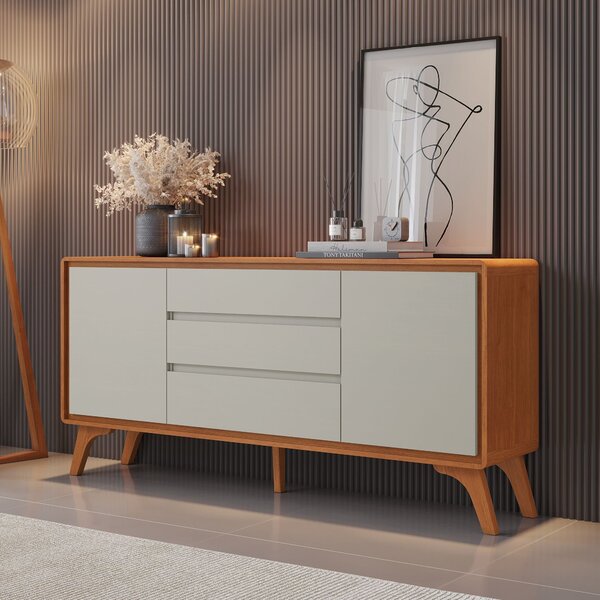 Buffet 2 Portas 3 Gavetas 165cm Pés Em Madeira Maciça Ares Na