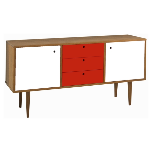 Buffet 2 Portas 3 Gavetas Vintage Branco/vermelho Laqueado Fo