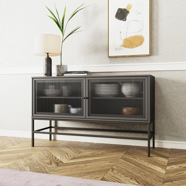 Buffet 2 Portas De Vidro Canelado Aço Euforia Yescasa