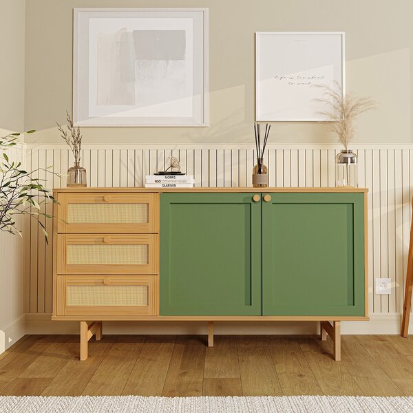 Buffet 2 Portas Laca 3 Gavetas Rattan Magna Cabecasa Madeirao