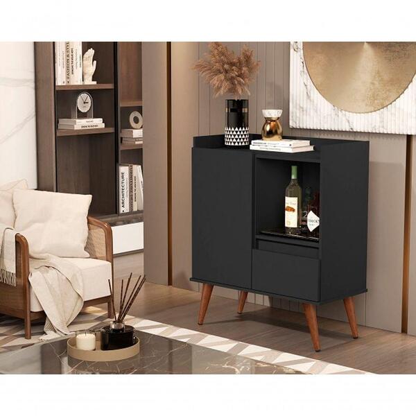 Buffet 2 Portas Pés De Madeira Status Preto