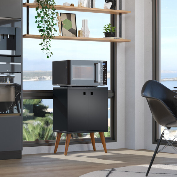 Buffet 2 Portas Preto Balcão Retrô Ajl P/ Barzinho De Sala