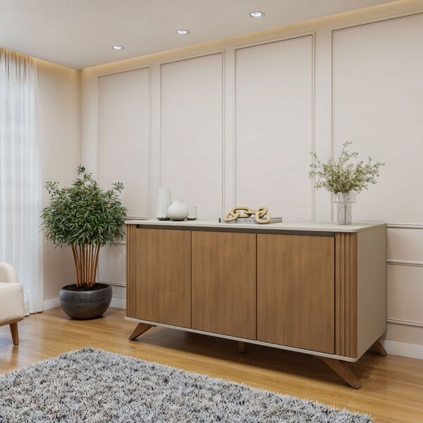 Buffet 3 Portas 2 Prateleira Pampulha   Off White/cinamomo