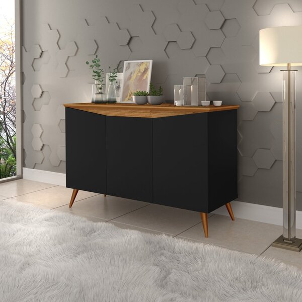 Buffet 3 Portas Pés Palito Retrô Encanto Maria Móveis Preto/n