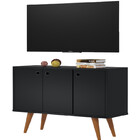 Buffet 3 Portas Retrô Portas Pes Palito Cor Preto Multiuso Gr