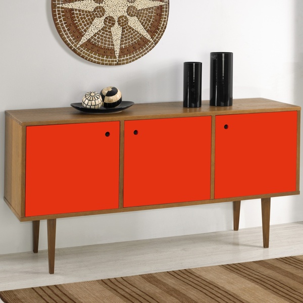 Buffet 3 Portas Vintage Laqueado Fosco Vermelho E Estrutura M