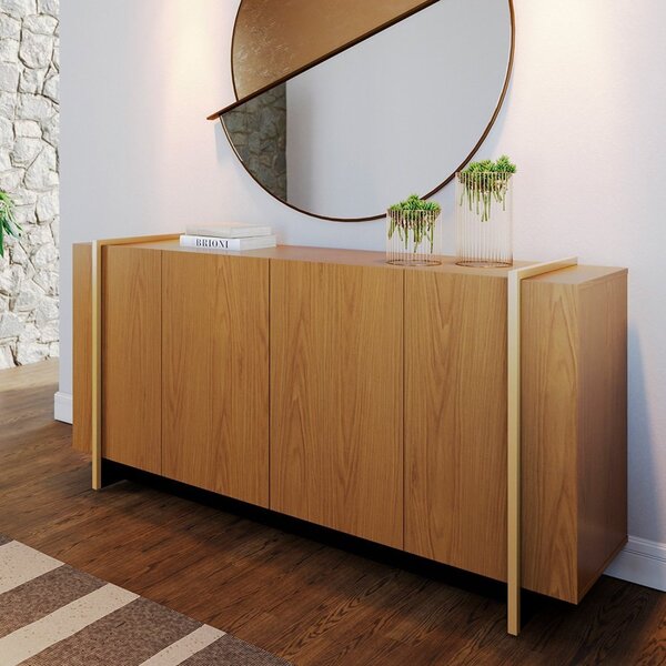 Buffet 4 Portas 160cm Copacabana Tubo Freijó / Preto Fosco /