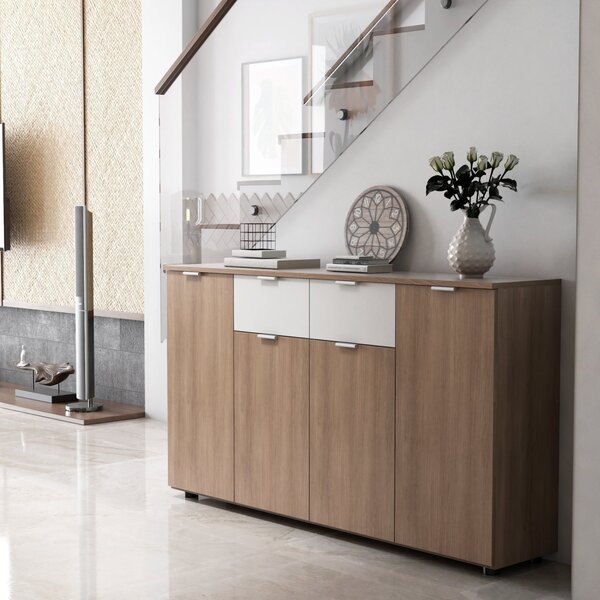 Buffet 4 Portas 2 Gavetas Bruges Movenord Noce Amendoa/ Branco