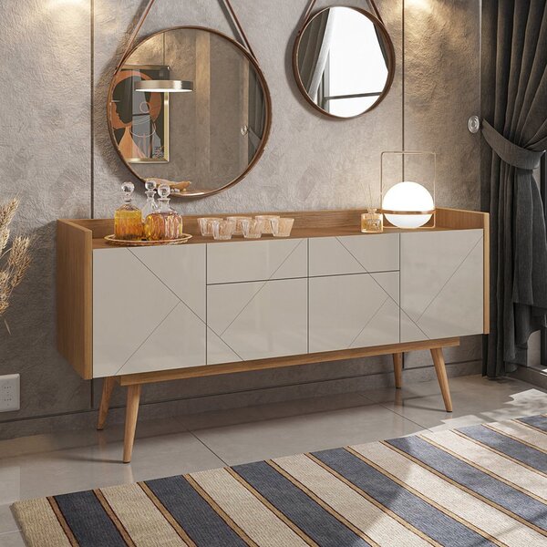 Buffet 4 Portas E 2 Gavetas 160cm Versátile Veneza Cedro/off