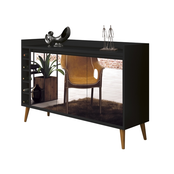 Buffet Adega Estilo 3 Portas Com Espelho Preto – Móveisaqui