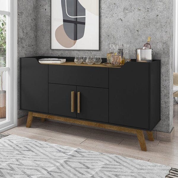 Buffet Aparador 1 Gaveta 4 Portas Retro Pés De Madeira Future