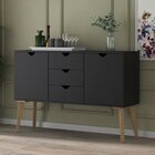 Buffet Aparador 2 Portas 3 Gavetas 120cm Retalho  Preto