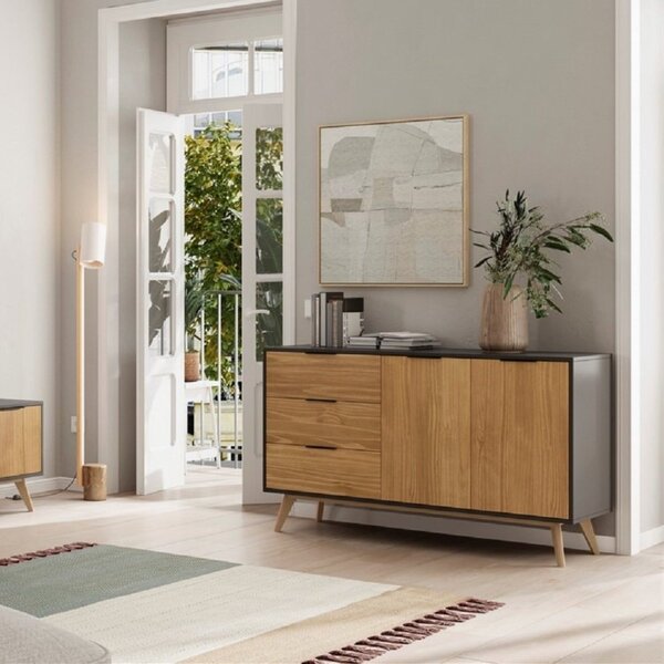 Buffet Aparador 2 Portas 3 Gavetas Lavis Preto/cera Iryna