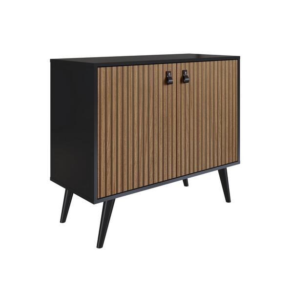 Buffet Aparador 2 Portas Amber Preto Frente Efeito Ripado