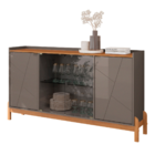 Buffet Aparador 2 Portas Com Vidro Madri Cinza Pérola Cedro