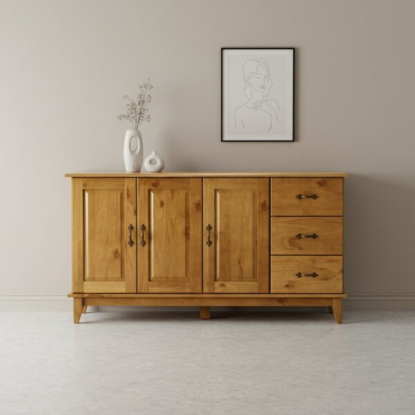 Buffet Aparador 3 Portas 3 Gavetas Madeira Maciça Carvalho Be