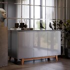 Buffet Aparador 3 Portas Retrô Pés Em Madeira Flow Cinza
