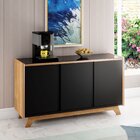 Buffet Aparador 3 Portas Tampo Com Vidro Munique  Mel/preto