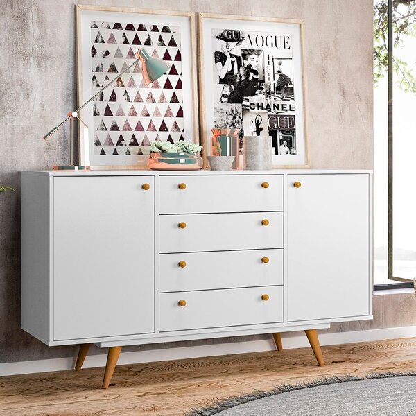 Buffet Aparador 4 Gavetas 2 Portas Retrô California Branco