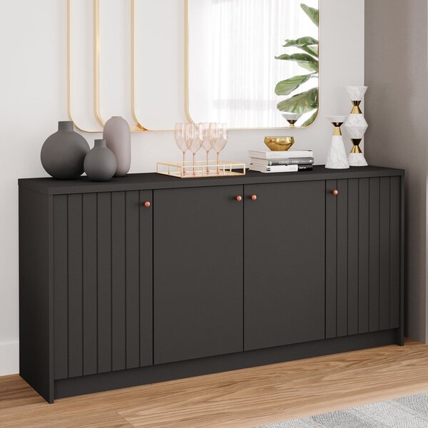 Buffet Aparador 4 Portas 100% Mdf Chumbo 152cm Lia Cimol Chum