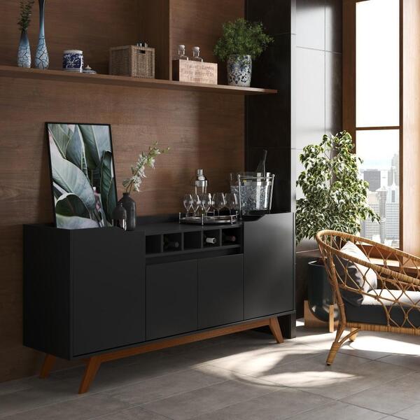 Buffet Aparador 4 Portas Com Adega Pés Em Madeira Maciça Luxo