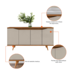 Buffet Aparador 4 Portas Sala De Estar Jantar Pé Madeira Off