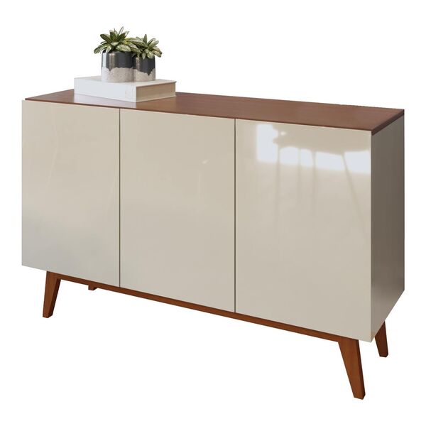 Buffet Aparador Ares 3 Portas Off White/Freijó – Móveisaqui
