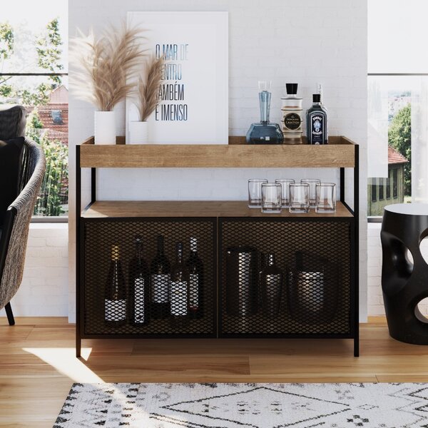 Buffet Aparador Bar Industrial Retrô 2 Portas E Nicho Madeira