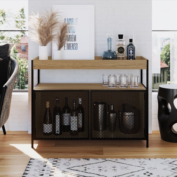 Buffet Aparador Bar Industrial Retrô 2 Portas E Nicho Madeira