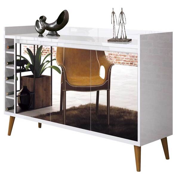 Buffet Aparador Com Adega Retrô Wine Com Espelho Branco - Mov