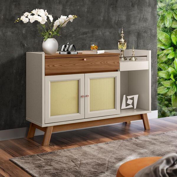 Buffet Aparador Com Espelho 2 Portas Freijó Off White Pilares