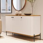 Buffet Aparador Curvo 3 Portas Pés E Puxadores Em Metal 131cm