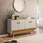 Buffet Aparador Dara 4 Portas Nature E Off White 88x160 Cm  L