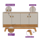 Buffet Aparador Dara 4 Portas Nature E Off White 88x160 Cm  L