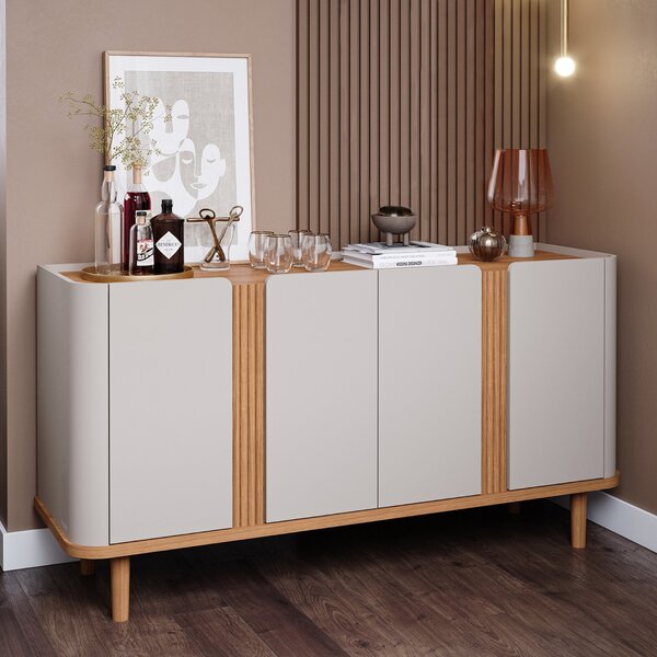 Buffet Aparador De Sala De Jantar 4 Portas Com Pés De Madeira